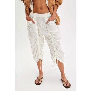 Free People Gianna Ruched Gaucho Pull-On Pants Cropped Low Rise Cotton S 285200